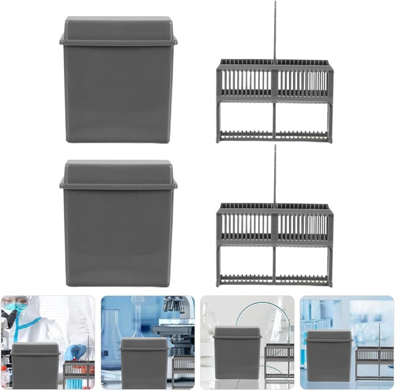 2 Sets Plastic Microscope Slide Rack Staining Slides Cover for Laboratory Use - Image 2